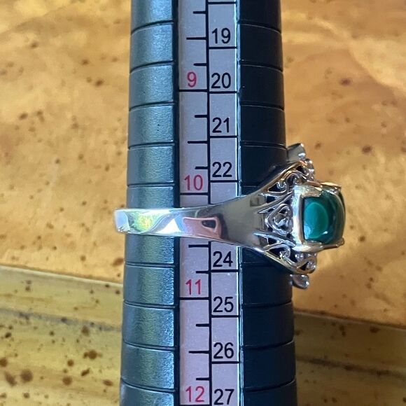 Natural Malachite Sterling Silver Ring Size 10.25 - Picture 8 of 9